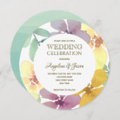 ボホボタニカルフローラパープル結婚ズ 招待状 (正面/裏面)