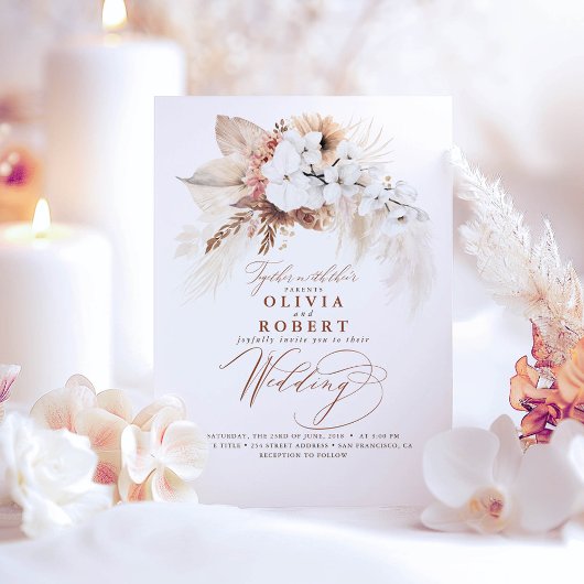 ボホボタニカルフローラモダンテラコッタ結婚ズ 招待状