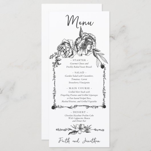 ボホボタニカルフローラヴィンテージウェディングメニュー メニュー (正面/裏面)