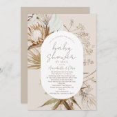 ボホボタニカルベージュ赤ちゃんシャワーbyメール 招待状 (正面/裏面)