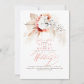 ボホボタニカルモダンフローラピーチ結婚ピンク 招待状 (正面)