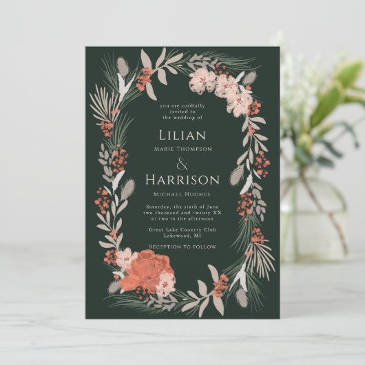 ボホボタニカルリースセージと結婚式招待状 招待状 (スタンド正面)