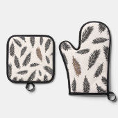 ボホボタニカルリーフオーブンミット&ポットホルダー 鍋つかみ&鍋敷きセット (正面)