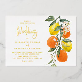 ボホボタニカルレモンとオレンジガーランド結婚ズ 箔招待状