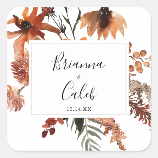ボホボタニカル結婚フローラ封筒用シール スクエアシール (正面)