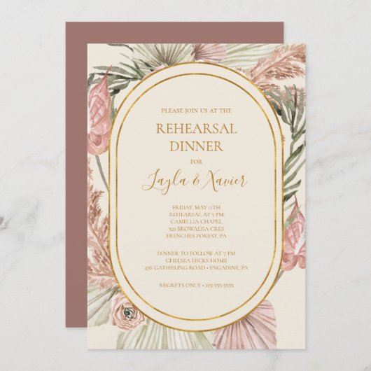 ボホボタニカル |ほこりっぽいバラリハーサルディナー 招待状 (正面/裏面)