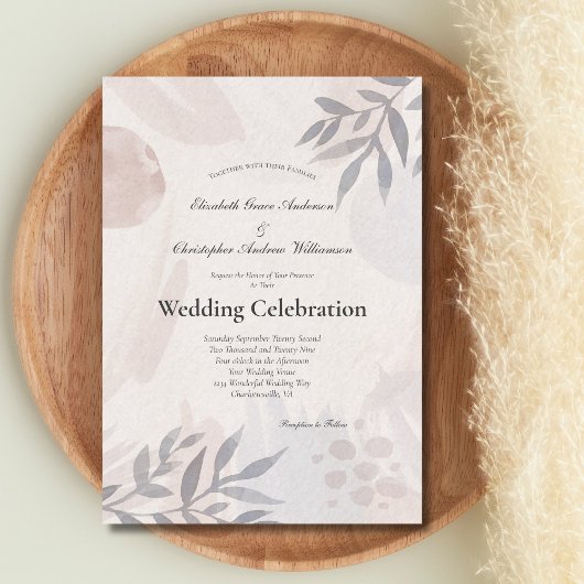 ボホボタニ葉カルピンクブルーウォーター結婚カラー 招待状