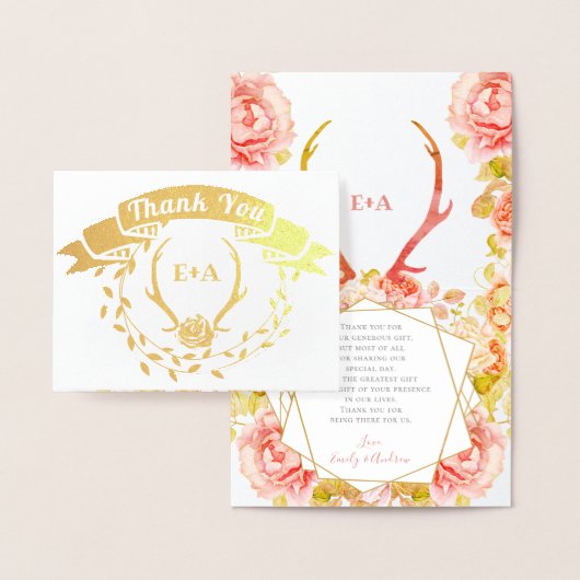 ボホボヘミアンディアアントラーとバラピンク結婚ズ 箔カード (ディスプレー)