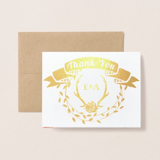 ボホボヘミアンディアアントラーとバラピンク結婚ズ 箔カード (封筒付き正面)