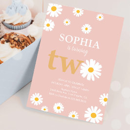 ボホボヘミアンレトロ70sピンクデイジー2nd誕生日 招待状