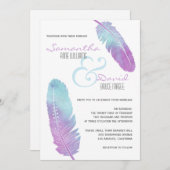 ボホボヘミアン結婚フェザーの紫と青 招待状 (正面/裏面)