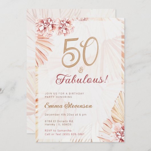 ボホボヘミアン50と素晴らしいレディース50誕生日 招待状 (正面/裏面)