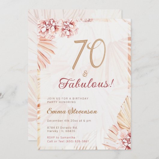 ボホボヘミアン70と素晴らしいレディース70誕生日 招待状 (正面/裏面)