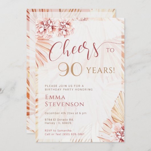 ボホボヘミア応援90年レディース90誕生日 招待状 (正面/裏面)