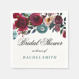 ボホボルドブルガンディレッドフラワーズブライダルシャワー スタンダードカクテルナプキン