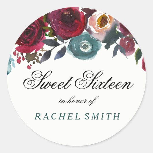 ボホボルドブルゴーニュ赤い花甘い16 ラウンドシール (正面)