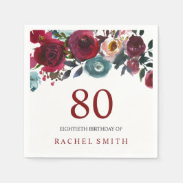 ボホボルドブルゴーニュ赤い花80誕生日 スタンダードカクテルナプキン