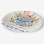 ボホボーイteddyクマのパンパスグラス青い赤ちゃんシャワー ペーパープレート (アングル)