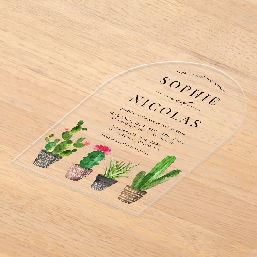 ボホポッテッドサキュメンとサボテン結婚ズ アクリル招待状 (レイダウン)