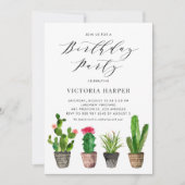 ボホポッテッドサクランスとサボテンの誕生日パーティー 招待状 (正面)