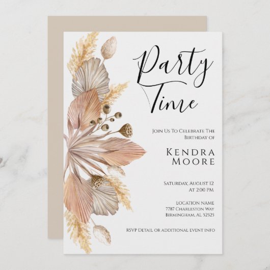 ボホポンパスグラス誕生日招待状For Any Age 招待状 (正面/裏面)