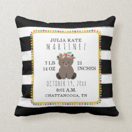 ボホポンポムストライプベアベイビーガール誕生統計 クッション