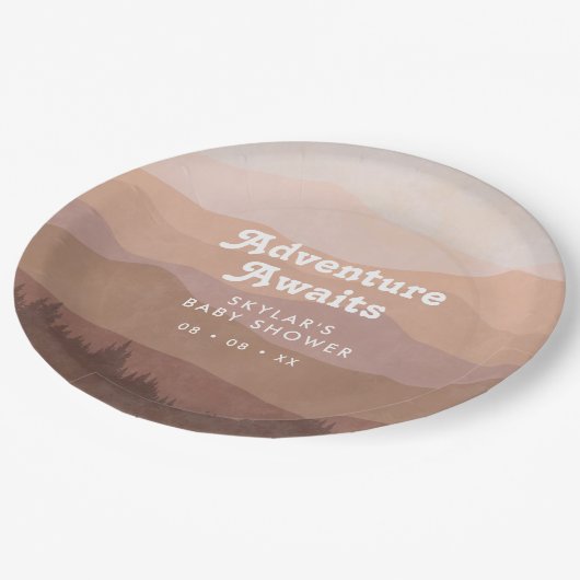 ボホマウンテンズレトロピンクベビーシャワー ペーパープレート (アングル)