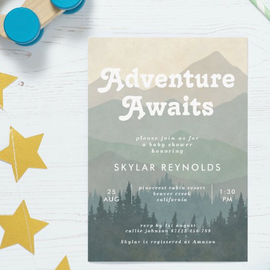 ボホマウンテンズレトロブルーベビーシャワー招待状 招待状