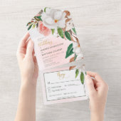 ボホマグノリアフローラ&コットンピンクディナー オールインワン招待状 (貼ってはがせる)