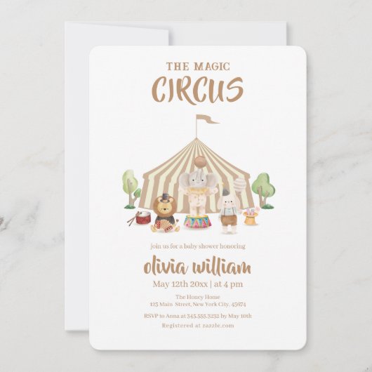 ボホマジカルサファリカーニバルサーカスベイビーシャワー 招待状 (正面)