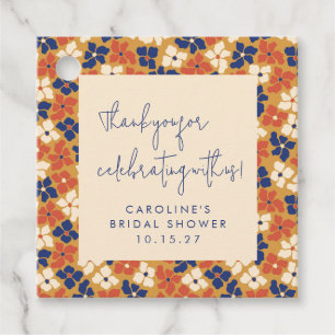 ボホマスタードブルーフローラブライダルシャワーありがとう フェイバータグ