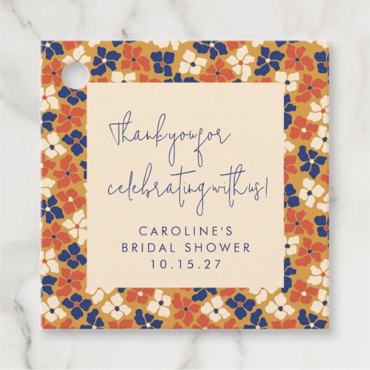 ボホマスタードブルーフローラブライダルシャワーありがとう フェイバータグ (正面)