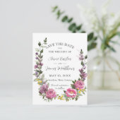 ボホマゼンタパープルフローラ結婚式の日付を保存 案内ポストカード (スタンド正面)