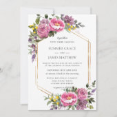 ボホマゼンタピンクパープルイエロジオメトリック結婚ス 招待状 (正面)