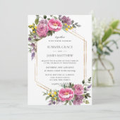 ボホマゼンタピンクパープルイエロジオメトリック結婚ス 招待状 (スタンド正面)