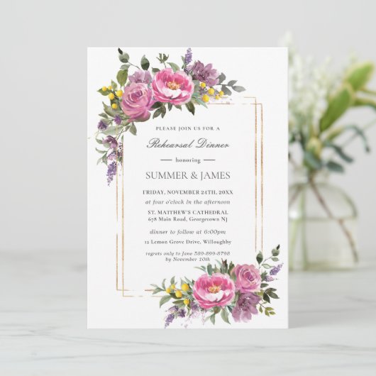 ボホマゼンタピンクパープルイエローリハーサルディナー 招待状 (スタンド正面)