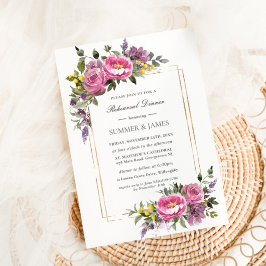 ボホマゼンタピンクパープルイエローリハーサルディナー 招待状