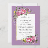 ボホマゼンタピンクラベンダーパープルグリーン結婚ズ 招待状 (正面)