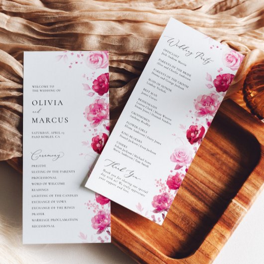 ボホマゼンタホットピンクフローラエレガントな結婚式 プログラム