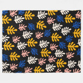 ボホマティスの植物形ブラックピンクブルー フリースブランケット (正面(横))