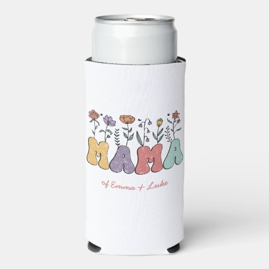 ボホママ文字花と子供の名前 スリム缶クーラー (Seltzer正面)