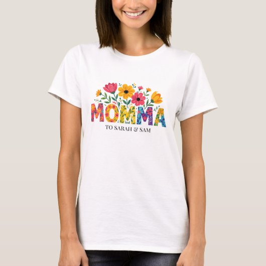 ボホママ文字花と子供の名前 Tシャツ (正面)