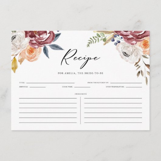ボホマルサラオータムフラワーズブライダルシャワーレシピ エンクロージャーカード (正面)