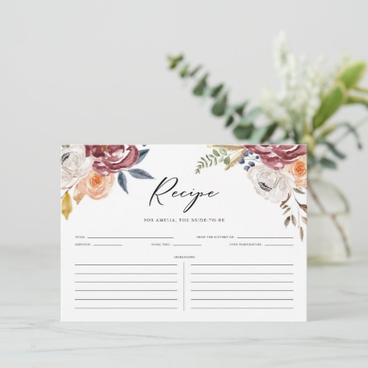 ボホマルサラオータムフラワーズブライダルシャワーレシピ エンクロージャーカード (スタンド正面)