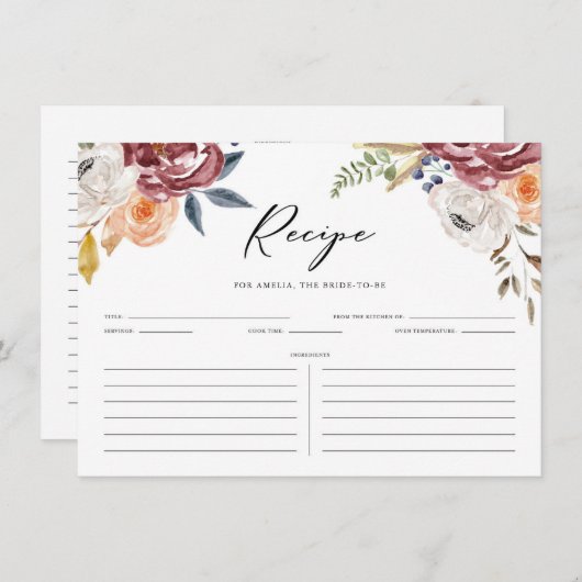 ボホマルサラオータムフラワーズブライダルシャワーレシピ エンクロージャーカード (正面/裏面)