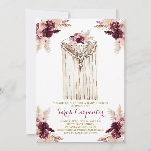 ボホマルサラ·マクラム·ベビー·シャワー·インビテーション·ガール 招待状 (正面)