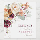 ボホマルーンバーントオレンジフローラ結婚式の引き出物 ワインラベル (シングルラベル)