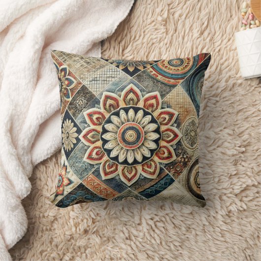 ボホマンダラモダンフローラ装飾用クッション クッション (ブランケット)