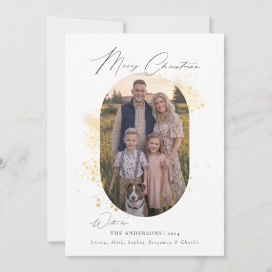 ボホミニマモダンリスト金ゴールドスプラッシュ写真クリスマス シーズンカード (正面)