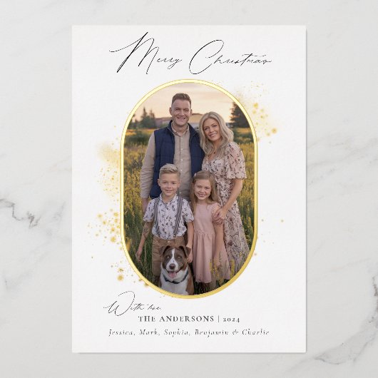 ボホミニマモダンリスト金ゴールドスプラッシュ写真クリスマス 箔シーズンカード (正面)